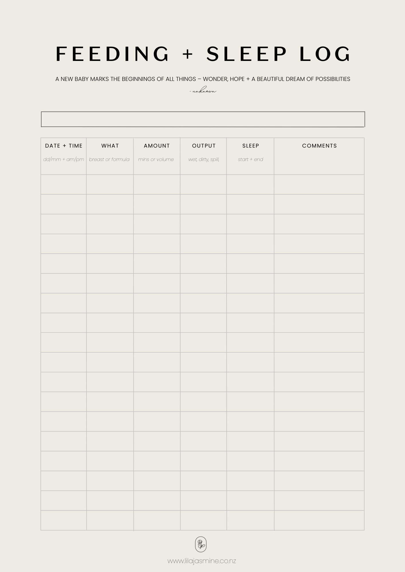 FREE Newborn Feeding + Sleep Log