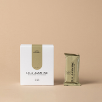 Apple Crumble Lila Jasmine milk support lactation bar packaging on a beige background