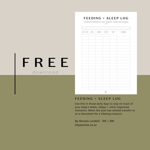 Free printable newborn feeding and sleep log from Lila Jasmine, helping mums track their baby's routines.