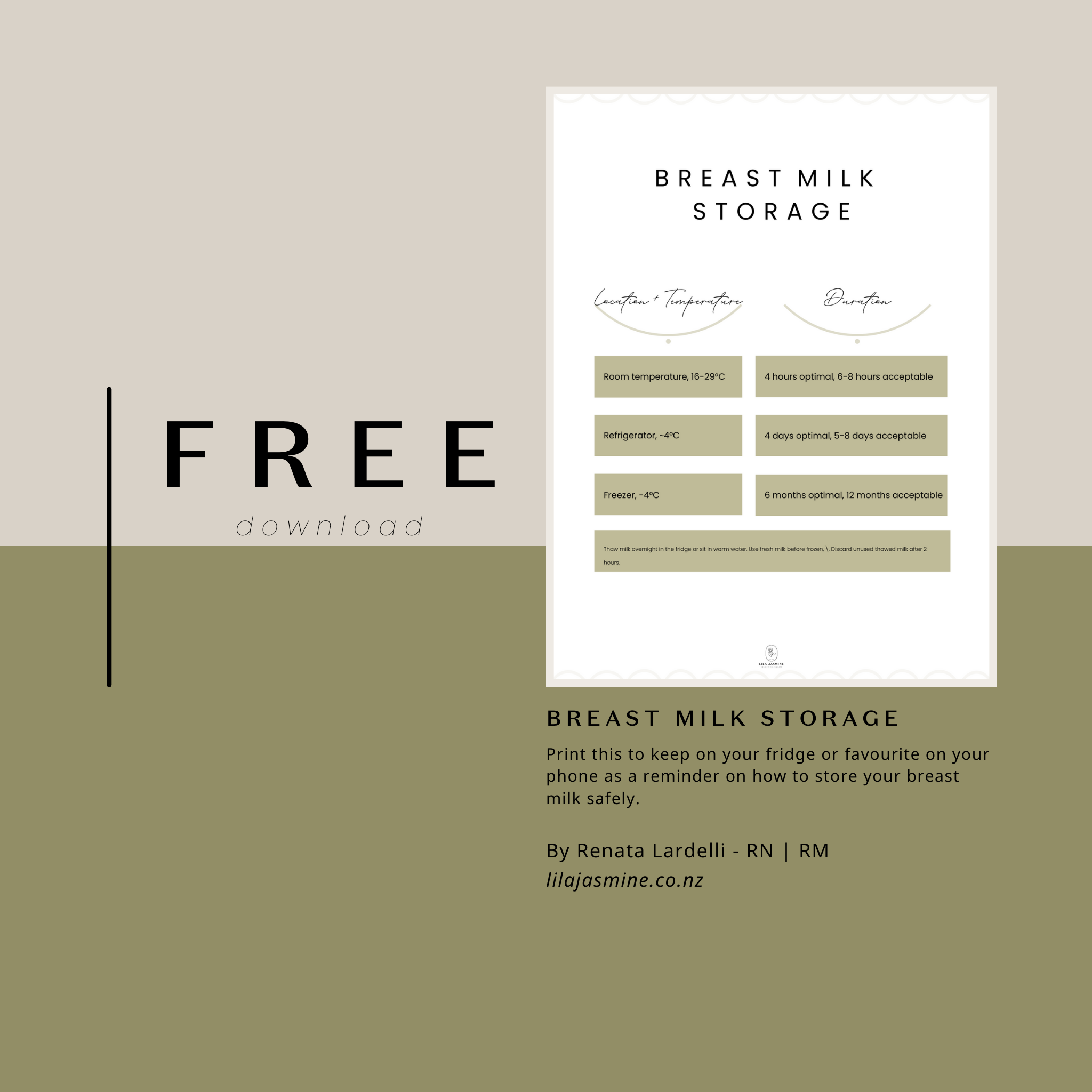 Breast Milk Storage Guidelines, free printable for easy access