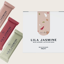 Lila Jasmine Mix of Six lactation bar bundle, featuring two bars of each flavour: mixed berry, apricot and dark chocolate, and apple crumble, designed to support breastfeeding mums.