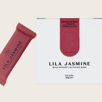 Lila Jasmine lactation bar with mixed berry and white chocolate flavour, designed to support breastfeeding mums, dairy-free and individually wrapped.