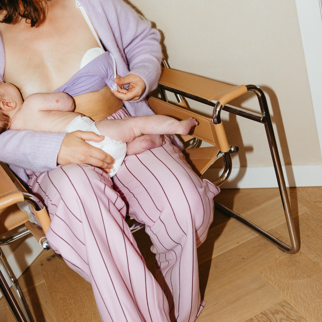 No Slip Nips Reusable Breast Pads, 3 Pairs, breastfeeding mum placing holding breastfeeding newborn
