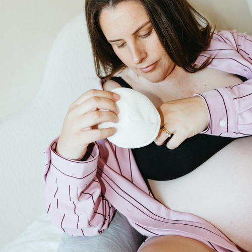 No Slip Nips Reusable Breast Pads, 3 Pairs, pregnant mum placing